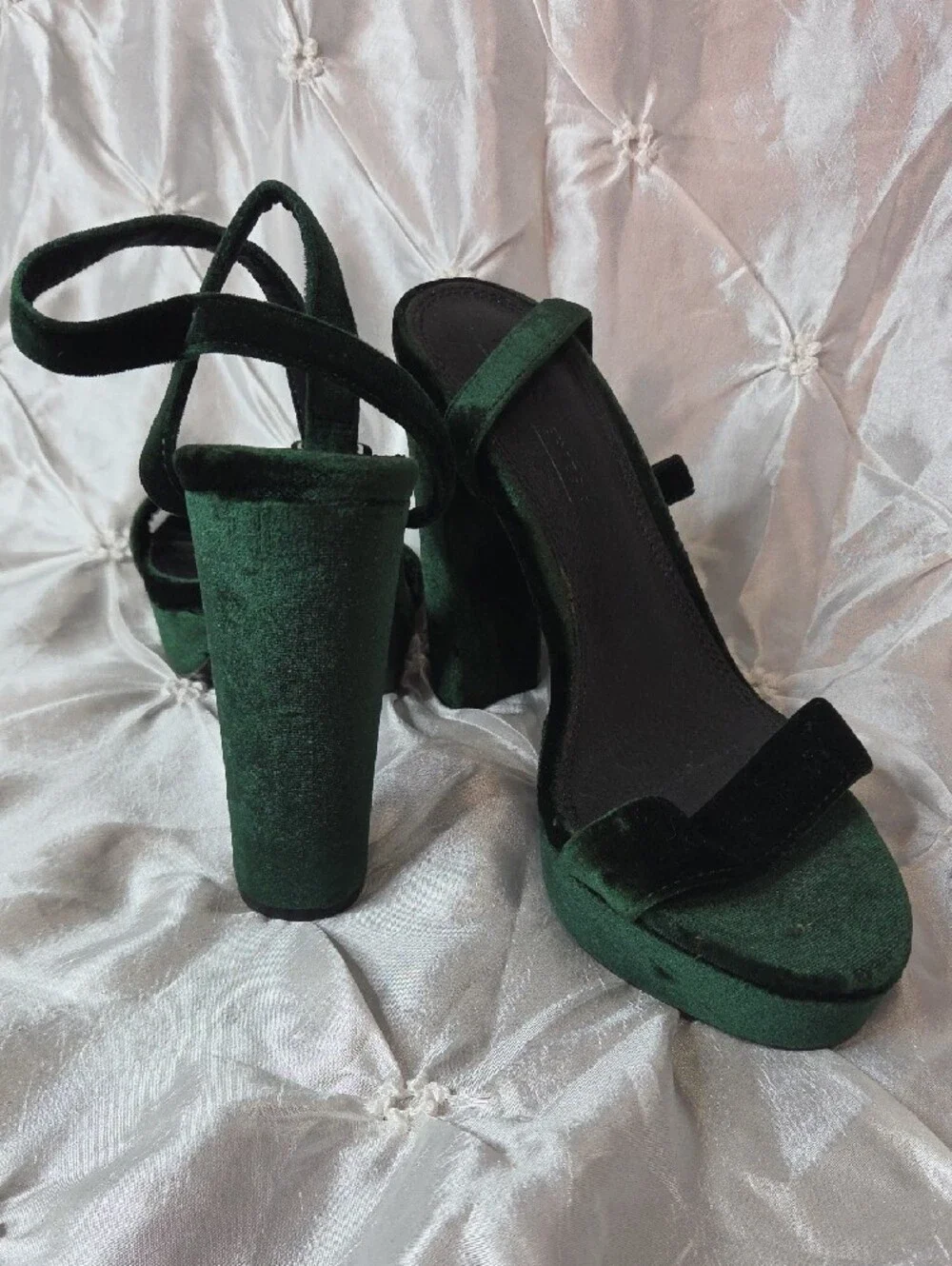 ASOS Deep Green Velvet Platform Sandal Heels